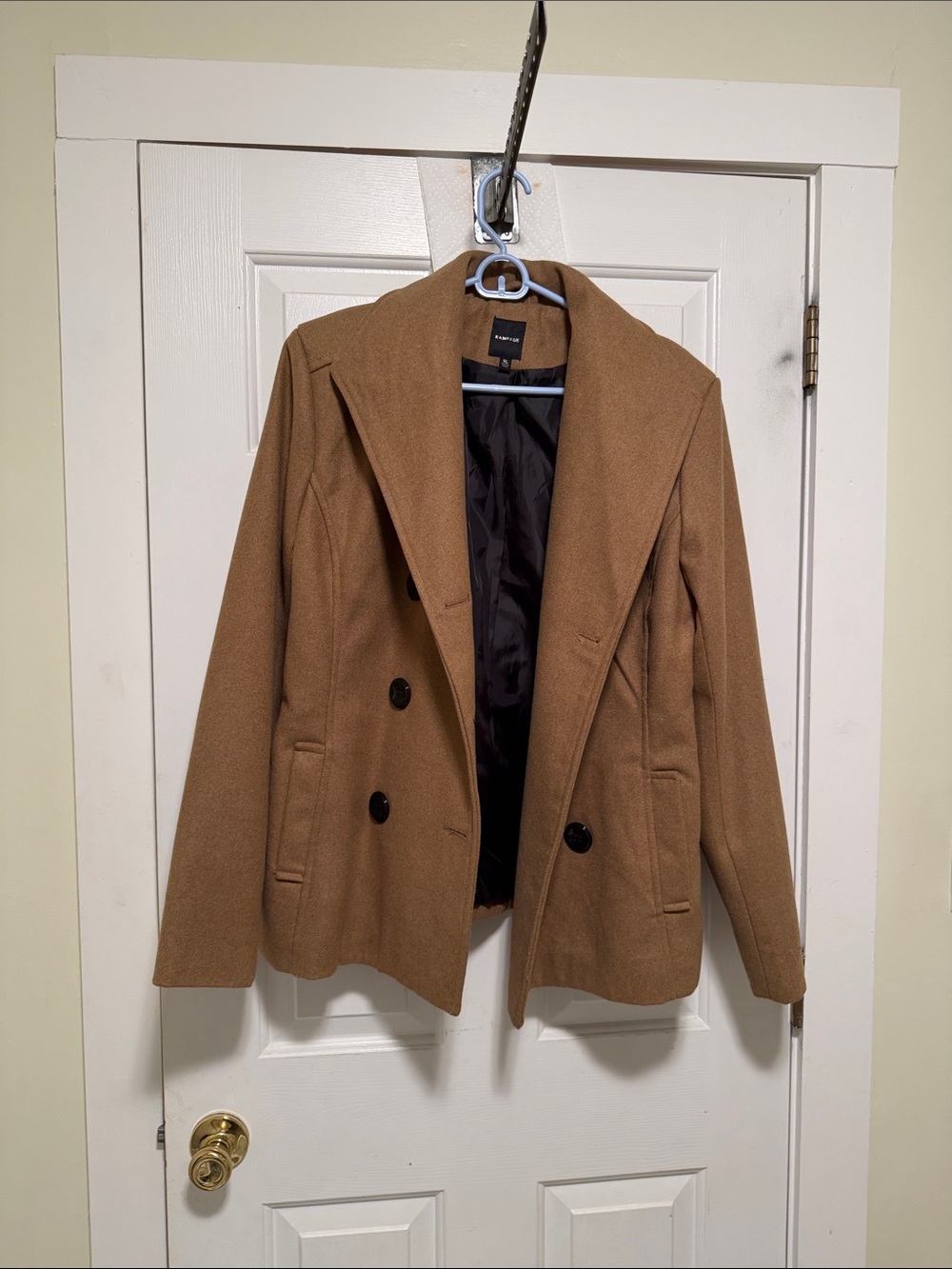 Rampage Women's Double-Breasted Pea Coat - Camel Brown